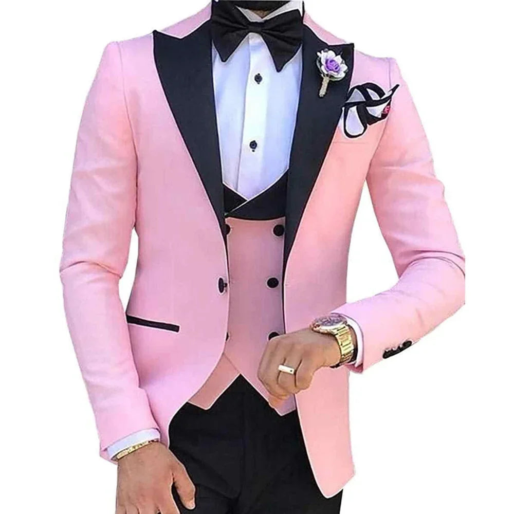 Fashion Groom Wear Slim Fit Peak Lapel Gentlemen Suits for Men 3 Piece (Jacket+Pants+Vest) Costume Homme