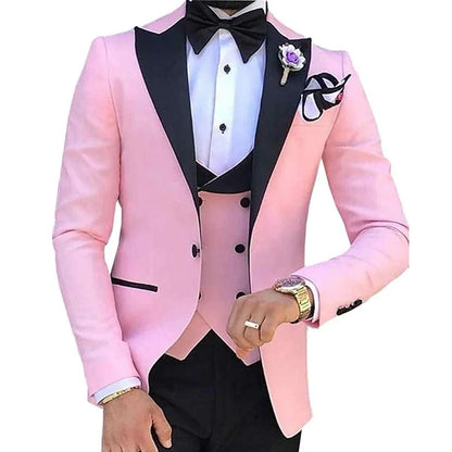 Fashion Groom Wear Slim Fit Peak Lapel Gentlemen Suits for Men 3 Piece (Jacket+Pants+Vest) Costume Homme