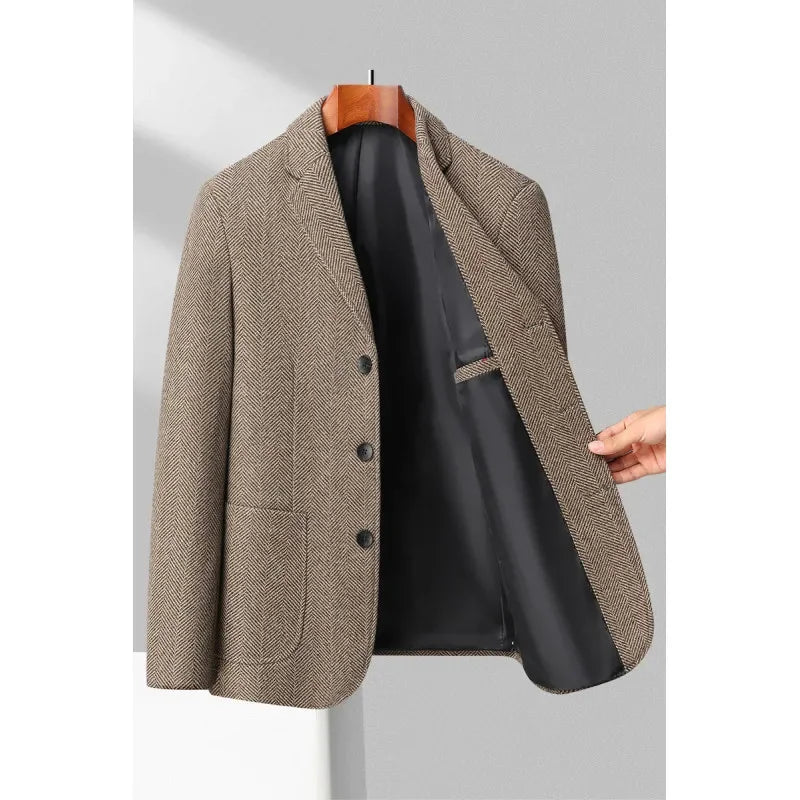 Mens Blazer Fashion Business Handsome Gentleman Korean Version of British Style Leisure Slim Solid Color Wedding Work Blazer