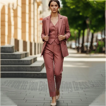 Slim Fit High Quality Women Suit 3 Piece Notched Lapel Solid Color Jacket Vest Pants Professional Business Meeting Formal Set