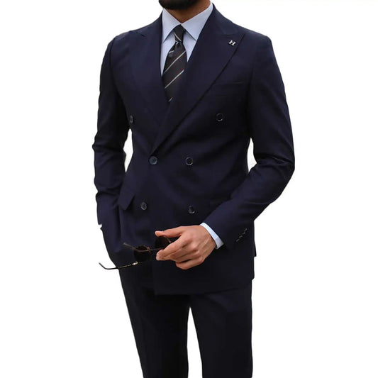 Casual Men's Suit 2 Pieces Blazer Pants Bow Collar Double Breasted Buckle Wedding Work Wear Business Formal Costume Size Color