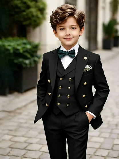 3 Pieces Boys Homecoming Suit Set 3 Pieces Banquet Party Wear Classic Peak Lapel Kids Slim Fit Tuxedo Wedding Ring Bearer Outfit