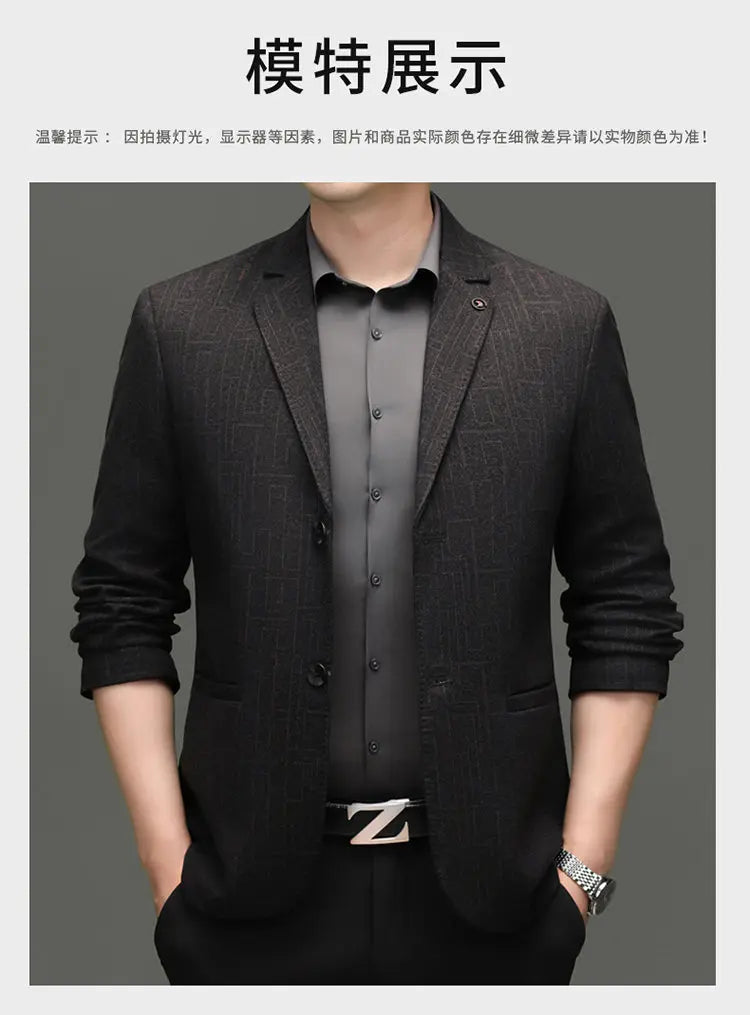 Men's Smart Casual Blazer Single Breasted Dark Pattern Coffee & Grey Spring Autumn