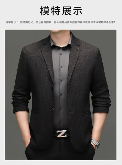 Men's Smart Casual Blazer Single Breasted Dark Pattern Coffee & Grey Spring Autumn