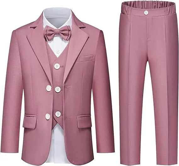 Gentleman Kids Blue 4Piece/Set Jacket Vest Pants Bowtie Photograph Suit Boys Piano Dress Children Graduation Performance Costume