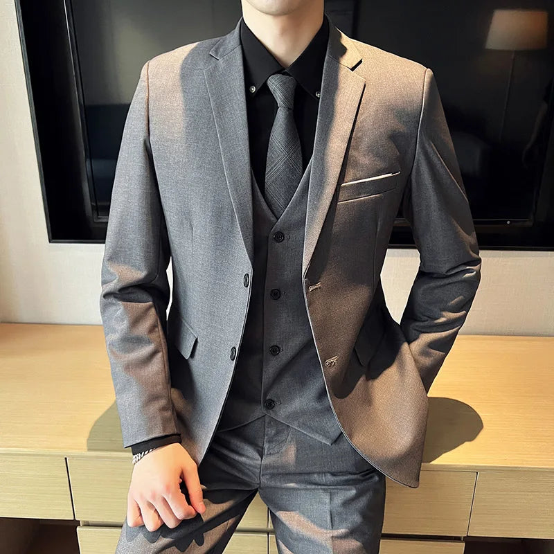 Men's Three-Piece Slim Fit Suit – Blazer, Vest, and Pants for Wedding, Business, and Formal Occasions