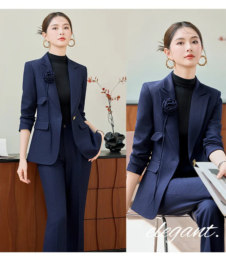 Hot Selling Autumn Winter Women's Professional Suit New Fashion Formal Slim Blazer And Trousers Two Piece Work Uniform