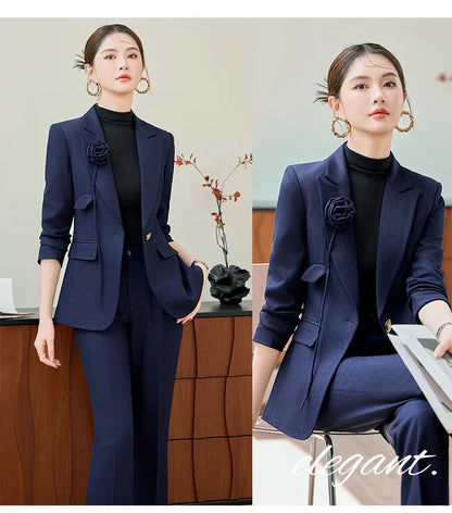 Hot Selling Autumn Winter Women's Professional Suit New Fashion Formal Slim Blazer And Trousers Two Piece Work Uniform