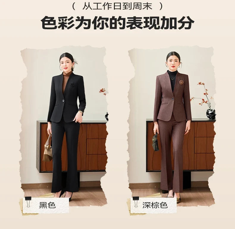 Fashionable professional women's two-piece trousers + suit jacket, slim and elegant. 2025 autumn winter new styles