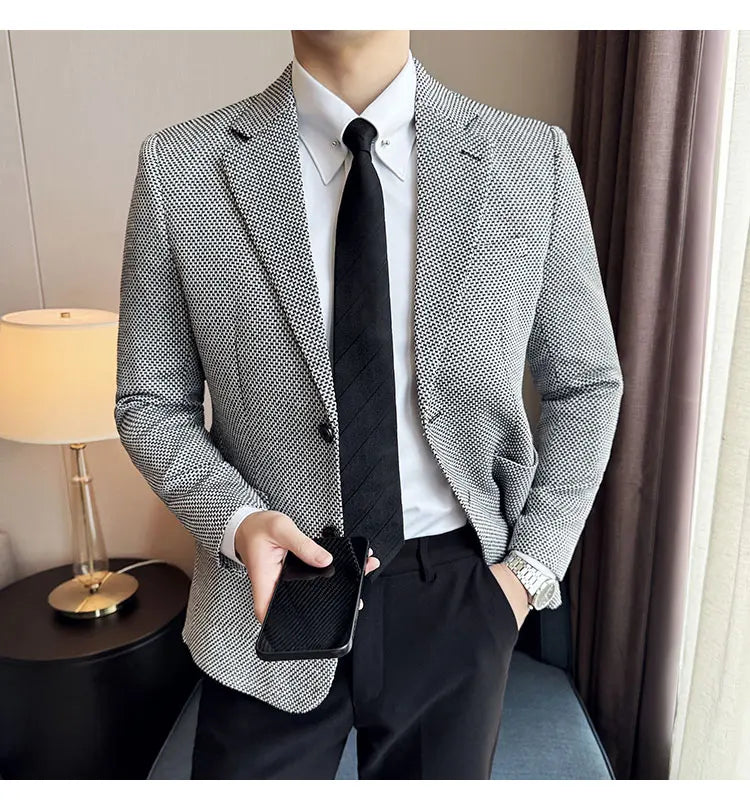 New Lmitation Linen Woven Slim Fit Suit Jacket Men Fashion Casual Business Blazers Wedding Social Party Dress Coats 4XL-M