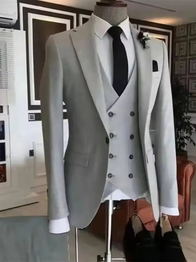 Men's 3-Piece Double Breasted Vest Suit for Wedding and Formal Occasions – Slim Fit