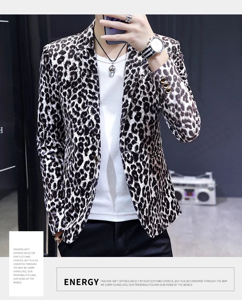 Blazer New Men's Fashion Business Gentleman Wedding British Style Banquet Leopard Print Luxe Handsome Outdoor Casual Blazer