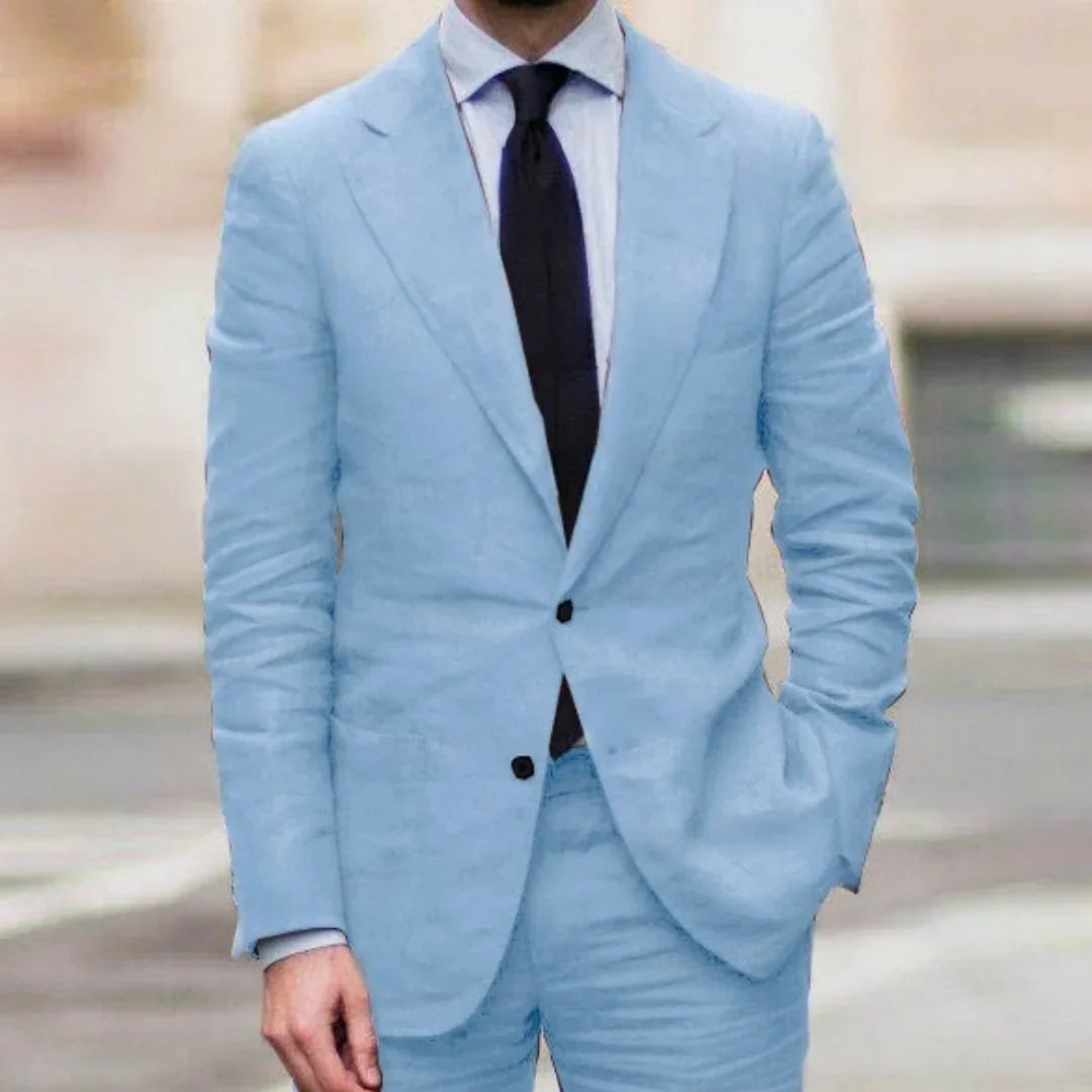 Casual Linen Men's Suits for Summer Beach Wedding 2 Pieces Italian Blazer Set Jacket Pants Bespoke Groom Tuxedos Male suit