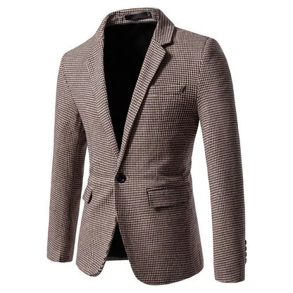 KIDWHXR 2026 Autumn Man Blazer Retro Plaid Single-breasted Male Outerwear Slim Long Sleeve Business Casual Men Suit Jacket