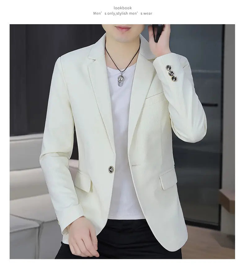 Men's Autumn New Style Slim Fit Pure Color Korean Fashion Administrative Little Suit Jacket Trendy Versatile Top Coat