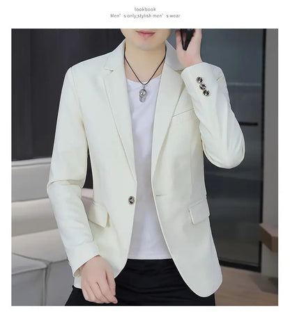 Men's Autumn New Style Slim Fit Pure Color Korean Fashion Administrative Little Suit Jacket Trendy Versatile Top Coat