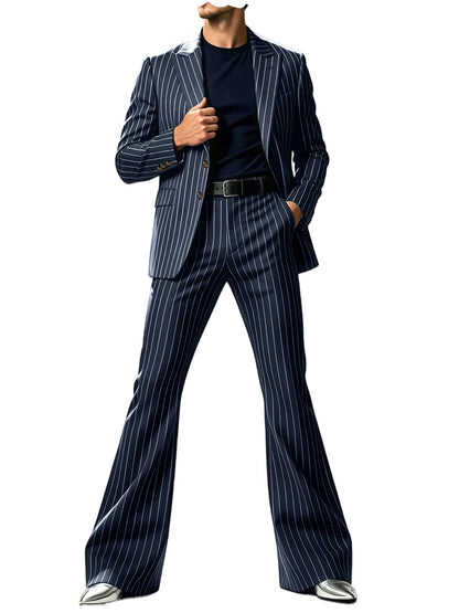 Men's Suit 2-Piece Slim Fit Pinstripe Blazer & High Waist Flared Pants for Business Casual and Formal Occasions