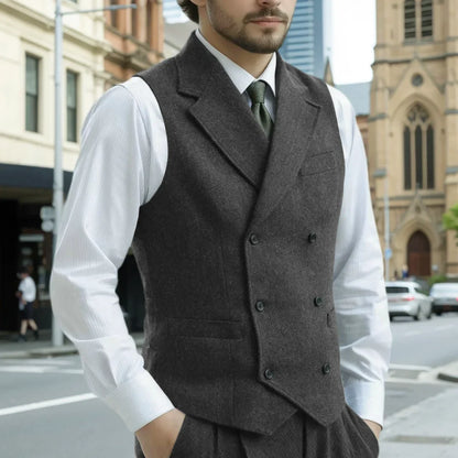 Men's Herringbone Vest Single Breasted Lapel Waistcoat for Wedding & Smart Casual Wear
