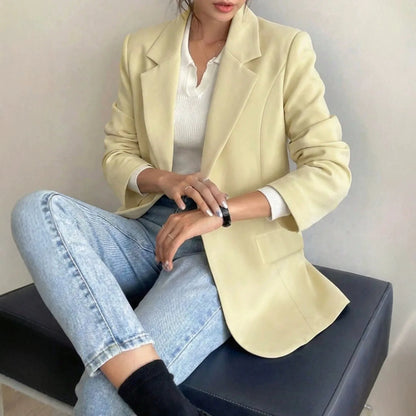 Women's Single-Button Loose Fit Suit Jacket Trans-seasonal Yellow Collar Commute Casual Polyester Fabric Fashionable