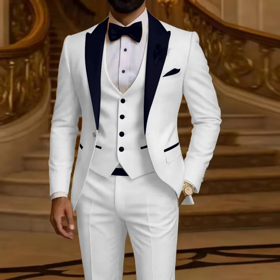 Costume 3 pièces pour homme Coupe ajustée Revers cranté Smoking de marié Garçon d'honneur Mariage Blazer Gilet Pantalon Ensemble Tenues pour hommes
