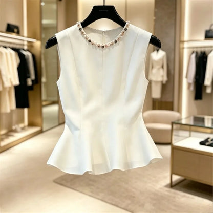 2026 Summer New Top Women's Commuting Simple Solid Slim Short Sleeveless Suits Coat Round Neck Shirt Women Zipper Blazer Vests