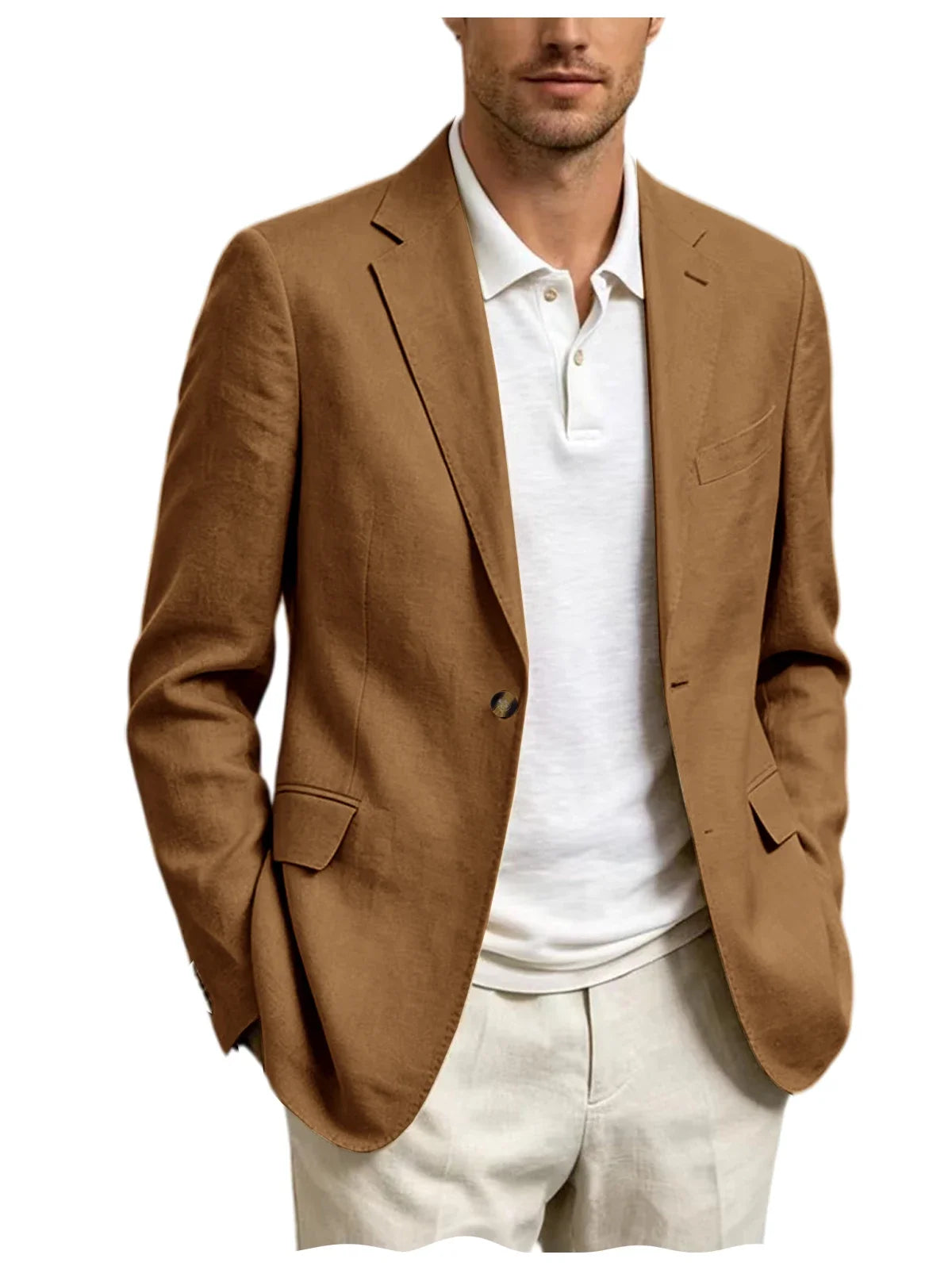 Men's Linen Blend Blazer One Button Lightweight Casual Business Suit Jacket Slim Fit Formal Sport Coat For Wedding Party Office