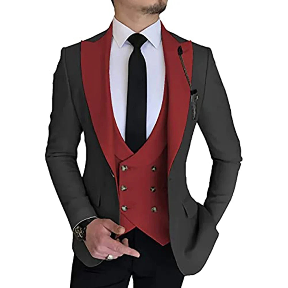 Groom suits Wear Party Wedding and Business Prom suits Slim Fit Peak Lapel Suit 3 Piece (Jacket +Vest+ Pants) Costume Homme