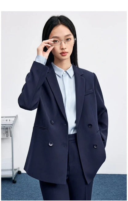 Women Tailored Blazer Coat Double‑Breasted Notch Lapel  Formal Outerwear 2026 Autumn Elegant Commute Jacket 153XC8812X