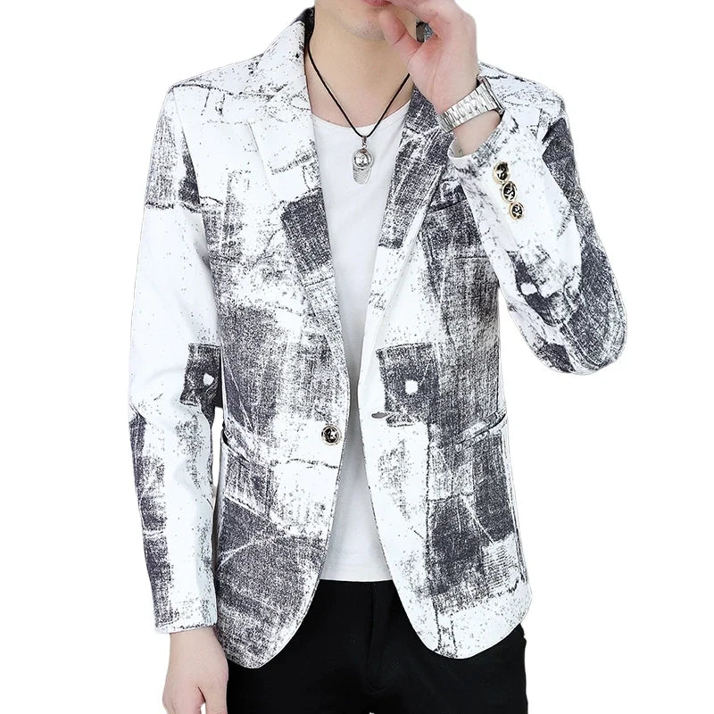 Blazer Men's Business Gentleman Wedding Fashion Versatile Trendsetter Comfortable To Wear Best Man Print Slim and Casual Blazer