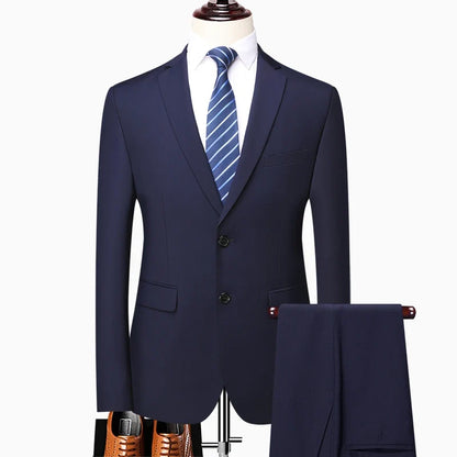 Men's Two-Piece Suit Blazer and Pants British Style Slim Fit for Business and Wedding