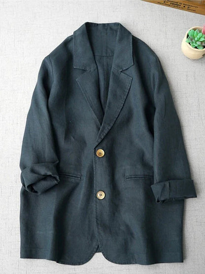 Elegant Long Sleeve Women's Linen Suit Jacket Thin Outerwear New Spring Fashion Ladies' Classic Versatile Pure Cotton Blend