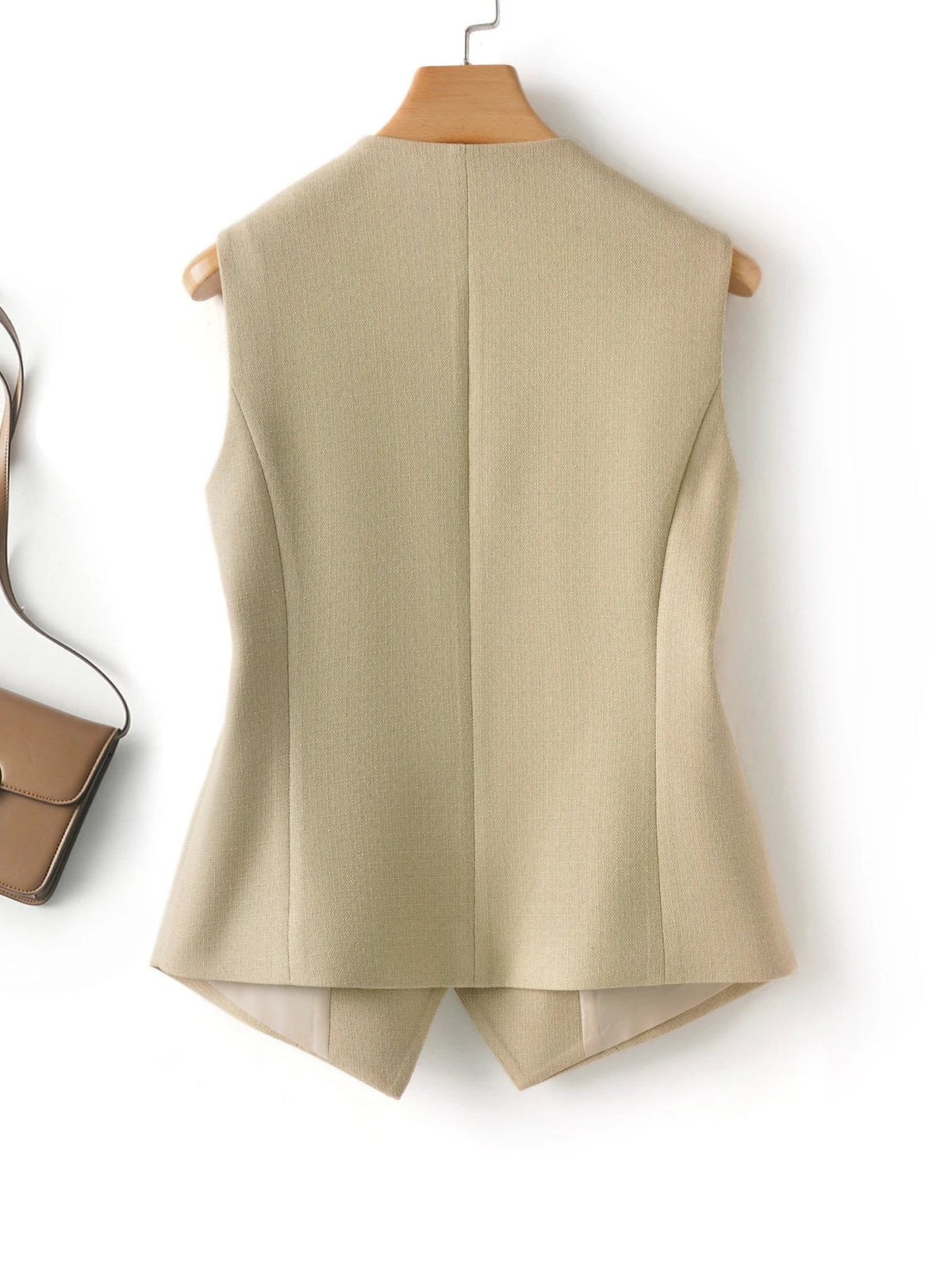Fashionable Sleeveless Suit Vest for Women in Spring and Autumn Single-Breasted Short V Neck Top Layered with Workplace Elegant W