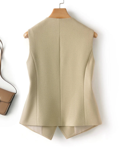 Fashionable Sleeveless Suit Vest for Women in Spring and Autumn Single-Breasted Short V Neck Top Layered with Workplace Elegant W