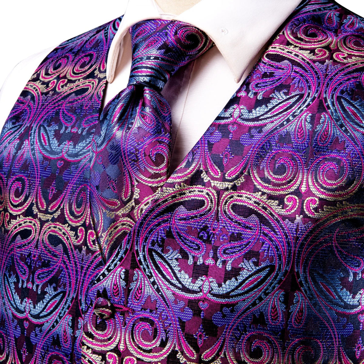 Men's Floral Paisley Vest and Tie Set – Formal Waistcoat with Necktie and Pocket Square for Weddings and Business Events