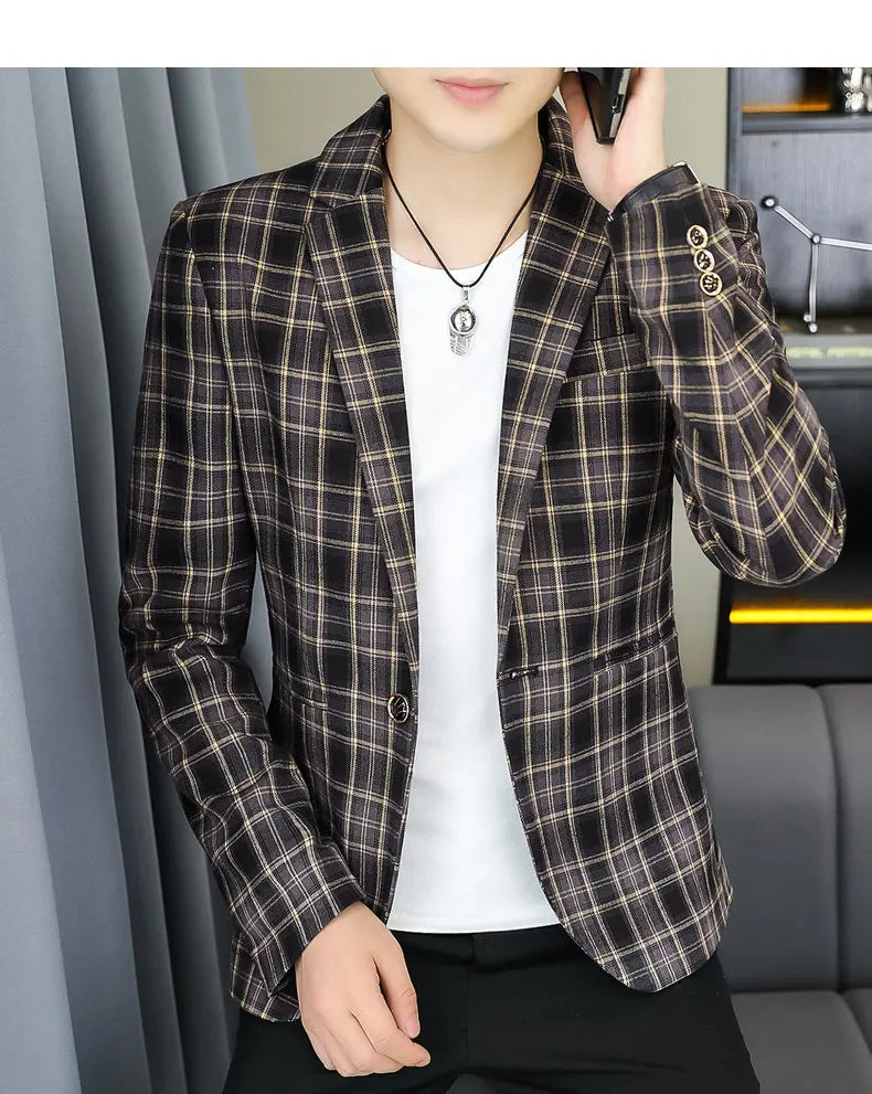 2026 Blazer Outdoor Men's Checked Fashion Business Trend Wedding Slimming Gentleman Casual Korean Travel High Formal Wear Blazer