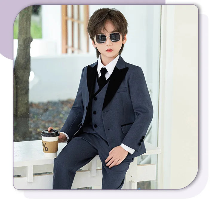 Boys Fashion Blazer Jacket Waistcoat Pants Wedding Suits Kids Morning Coat Formal Dress Children Tuxedos Toddler Clothes Sets