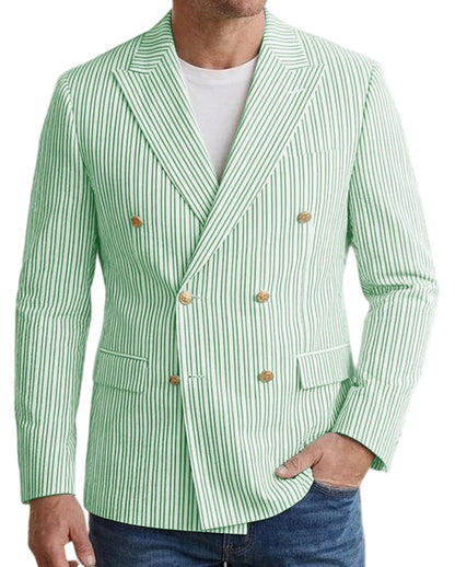 Vintage Men's Striped Double Breasted Blazer Casual Business Suit Jacket Lightweight Notched Lapel Sport Coat Wedding Party Wear
