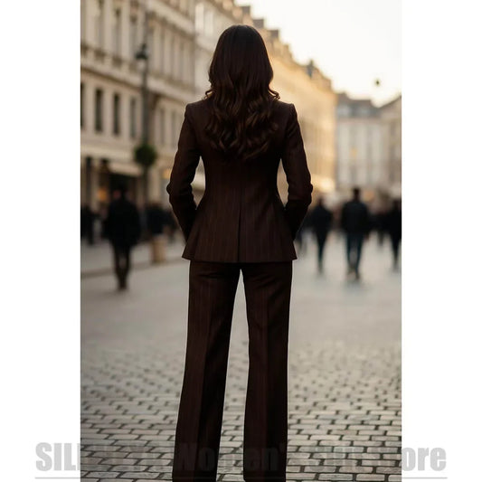 Chic Women Striped Suit 3 Piece Fashion Peak Lapel One Button Outfit Formal Office Work Casual Suits (Blazer+Vest+Pants)