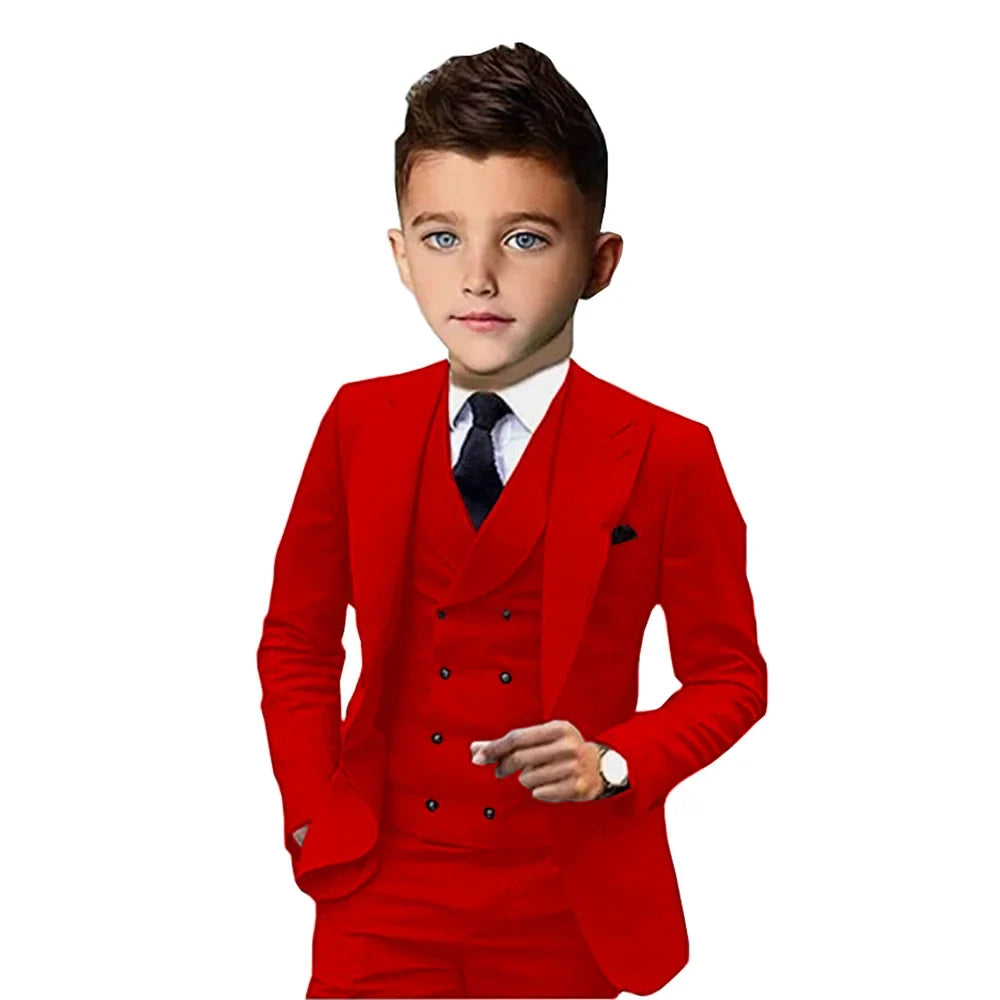 Formal Peak Lapel Kids Suits 3 Pieces Birthday Party Wear,Elegant Smart Boys Suit Set Piano Performance Outfit 2-20T