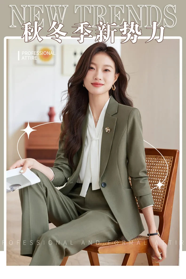 2026 Professional Womens Autumn and Winter New Two-Piece Long-Sleeved Suit + Trousers. Fashion Boutique Suit