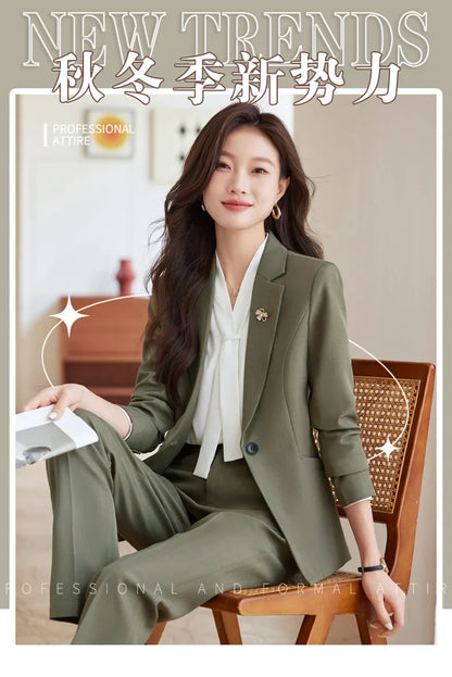 2026 Professional Womens Autumn and Winter New Two-Piece Long-Sleeved Suit + Trousers. Fashion Boutique Suit