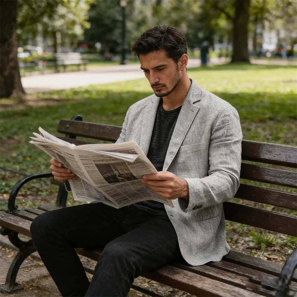 Men's Lightweight Linen Blazer Casual Slim Fit Notch Lapel Two Button Jacket for Summer Beach Wedding Business Daily Wear