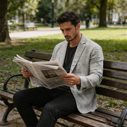 Men's Lightweight Linen Blazer Casual Slim Fit Notch Lapel Two Button Jacket for Summer Beach Wedding Business Daily Wear