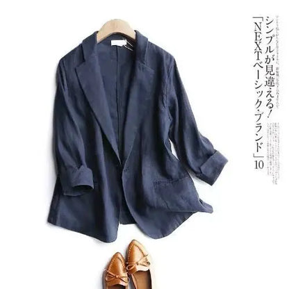 Women's Linen Blazer Loose Fit Single Button 3/4 Sleeve Lightweight Casual Suit Jacket
