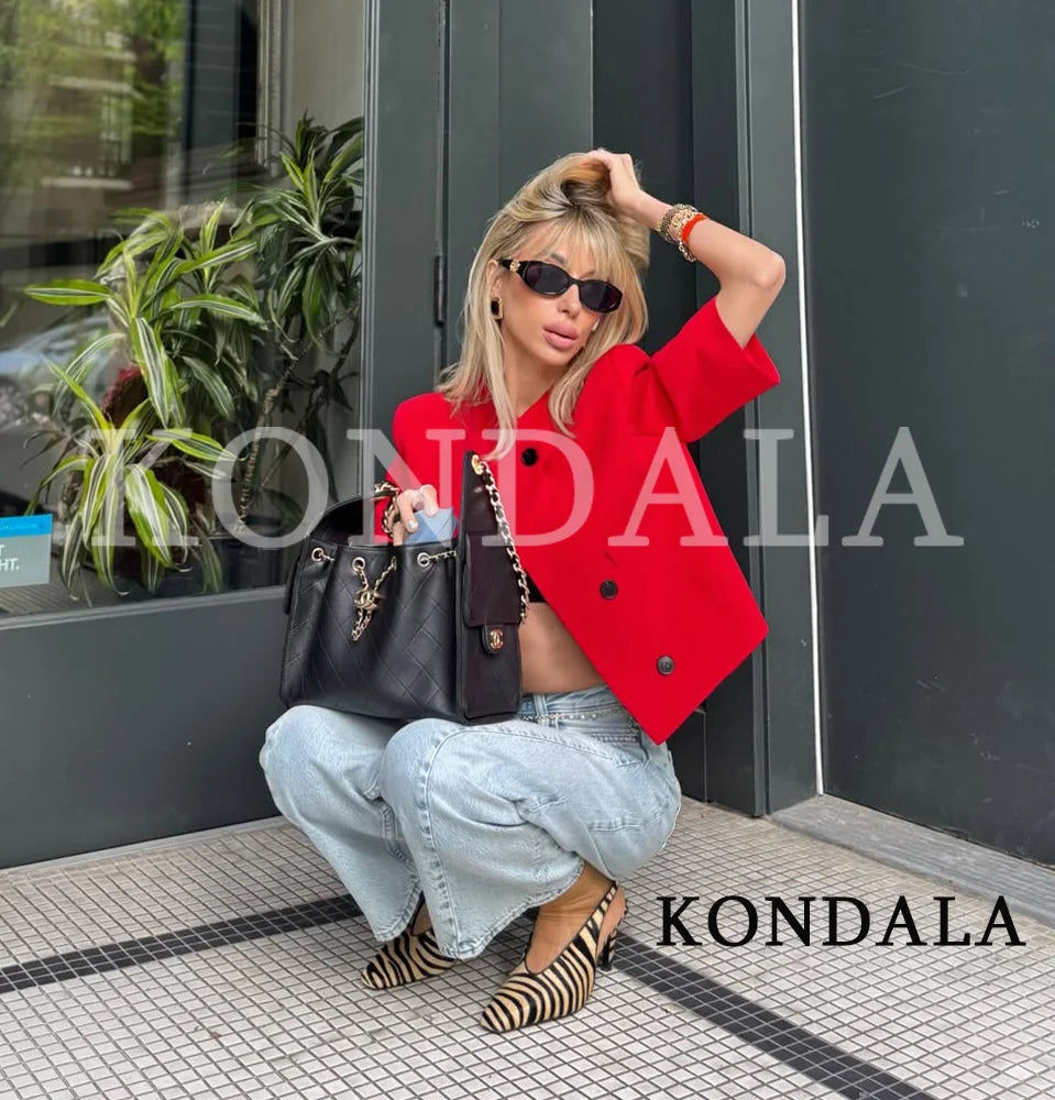 Commute Short Sleeve Blazer Women Summer Elegant Stand-up Collar Short Blazer New 2026 Trendy High Street Casual Blazer