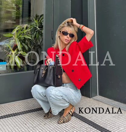 Commute Short Sleeve Blazer Women Summer Elegant Stand-up Collar Short Blazer New 2026 Trendy High Street Casual Blazer