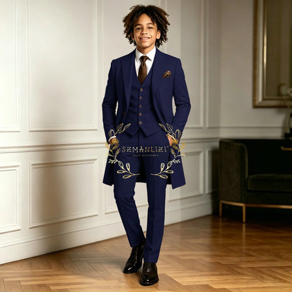 Premium Light Green Boys Formal Suit Sets 3 Pieces Long Jacket Vest Pants Occasion Wear For Wedding Party Banquet Performance