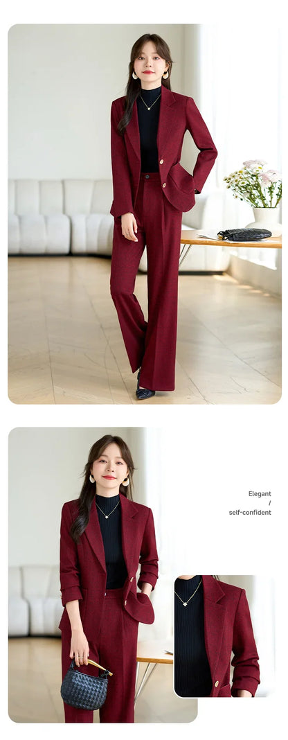 High Quality Fabric Velvet Autumn Winter Women Business Work Wear Suits Pantsuits Formal OL Styles Professional Trousers Set