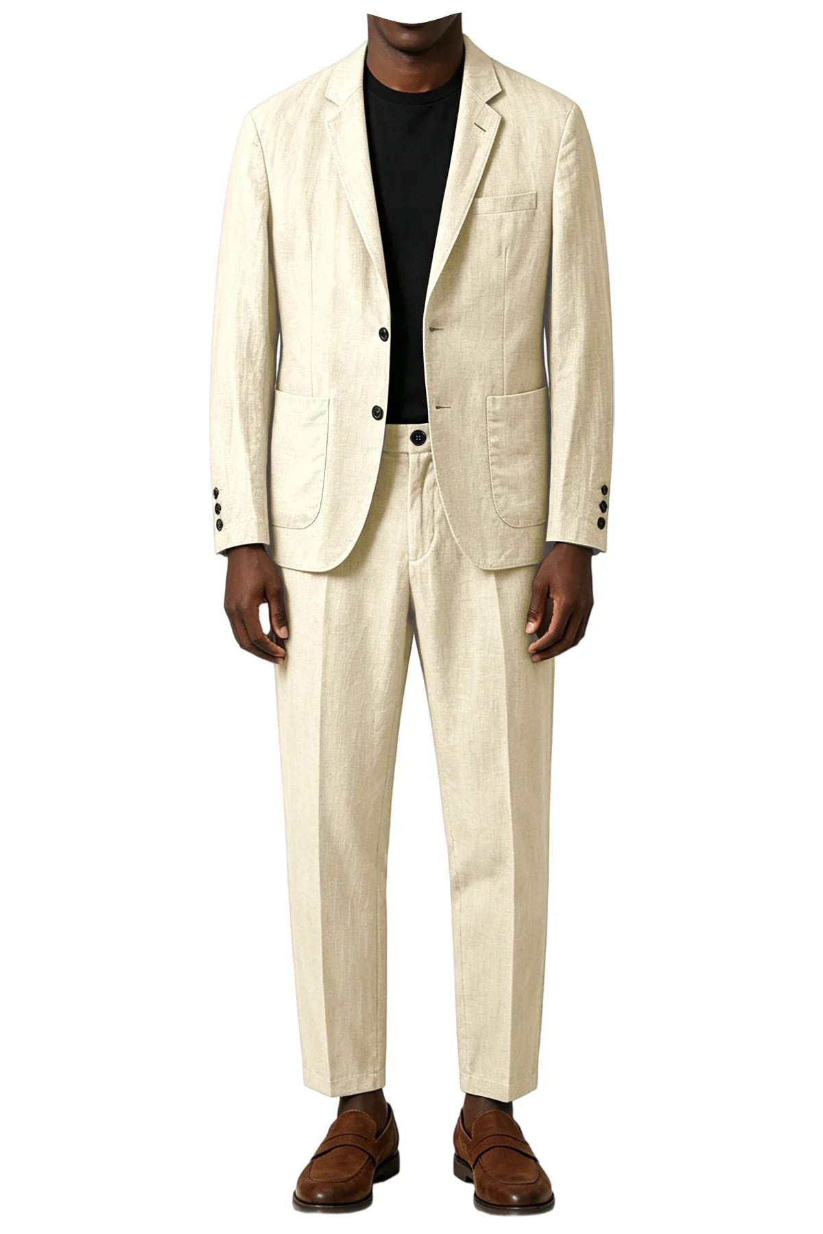 Men's Linen Blend 2-Piece Suit Notched Lapel Slim Fit – Casual Summer Beach Wedding Set