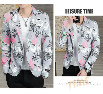 2022 New Fashion Print Suit Jacket Men's Slim Fit Casual Blazers Streetwear Social Club Prom Formal Party Suit Coats Hommes
